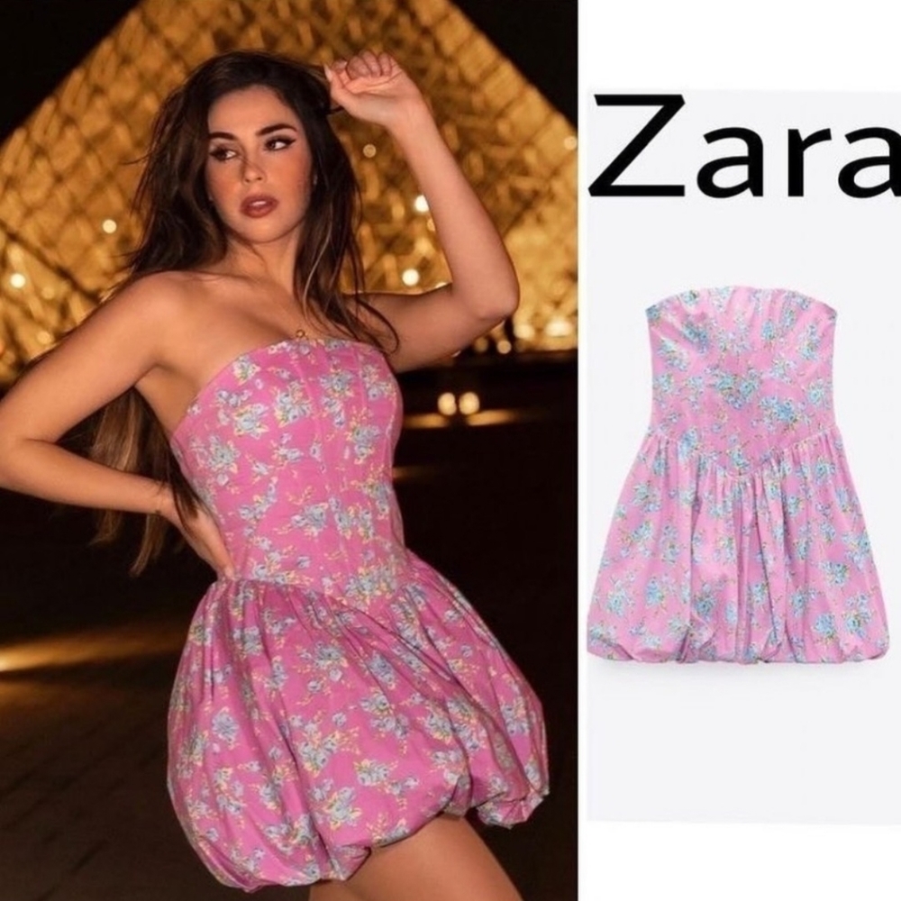 Zara Blogger Favorites Floral Corsetry Inspired Jumpsuit Mini Dress Pink Size S. - Picture 4 of 16